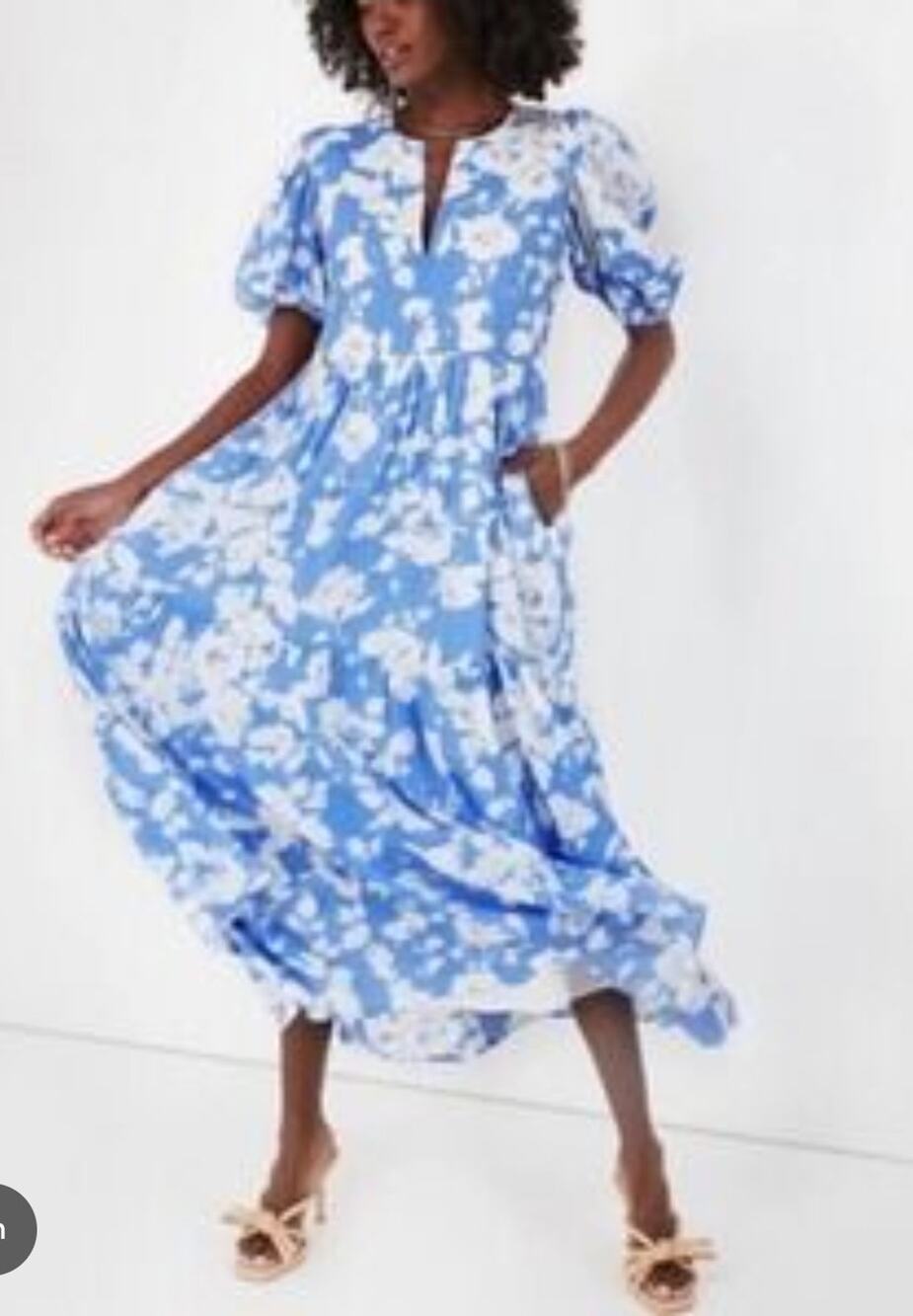 Tuckernuck Hyacinth House Blue White Floral Cotton Blend Midi Dress XS